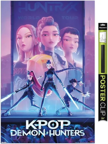 Vista 18 de Netflix KPop Demon Hunters (2025) - Póster de pared de una hoja, 22.4 pulgadas de largo x 14.7 pulgadas de ancho, versión enmarcada de madera
