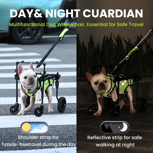 Vista 8 de Silla de ruedas para perros para patas traseras, para perros de todas las razas - incluye chaleco de alta visibilidad, correa y cabestrillo