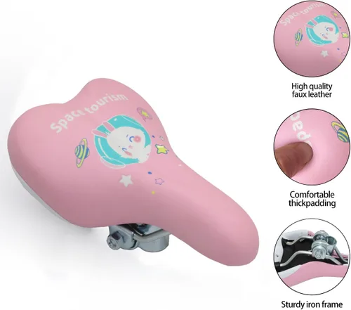 Vista 2 de Sillín de bicicleta para niños con diseño de conejo, asiento de bicicleta acolchado de espuma para bicicletas de 12 a 20 pulgadas, se adapta a