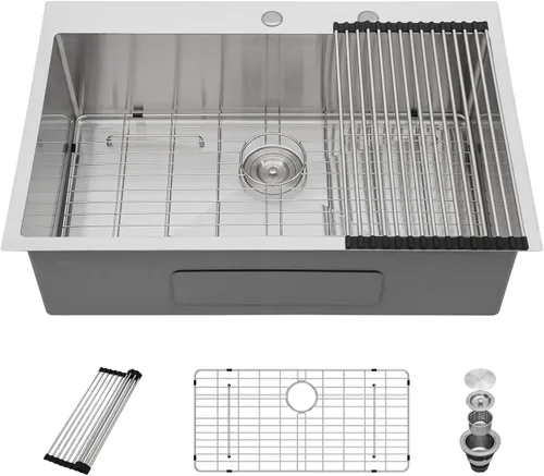 Vista 16 de Dcolora Fregadero de Lavandería Empotrable de 22x22 Pulgadas Calibre 16 de Acero Inoxidable de 12 Pulgadas de Profundidad Fregadero Utilitario de Un