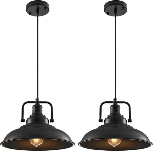 Vista 17 de Paquete de 1 lámpara colgante negra de 12.5 pulgadas, lámpara colgante de granja, iluminación colgante industrial, luces colgantes de cocina, luces