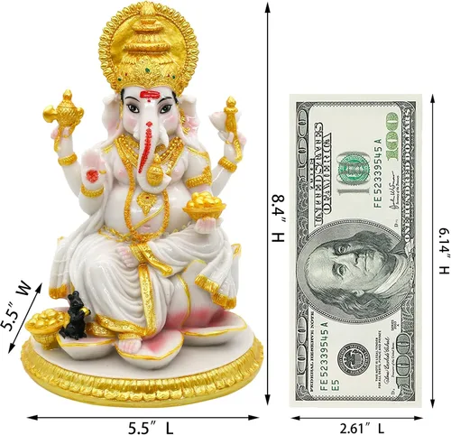 Vista 6 de alikiki Figura de Dios hindú Ganesh Chaturthi – 8.4 pulgadas de alto, ídolo indio Ganesha, estatua de elefante hindú Dios Pooja, artículo Diwali