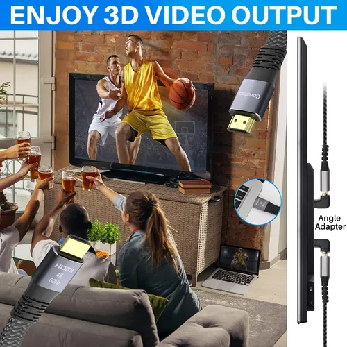 Vista 3 de Cable HDMI plano (paquete de 2, 2 pies + 2 pies), cable trenzado HDMI 4K de alta velocidad, cobre puro, soporta 4K @60Hz 2160p 1080p HDR HDCP 2.2