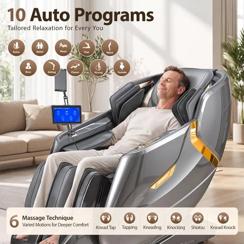 Vista 6 de Silla de masaje 4D de cuerpo completo, reclinable, gravedad cero Plateado