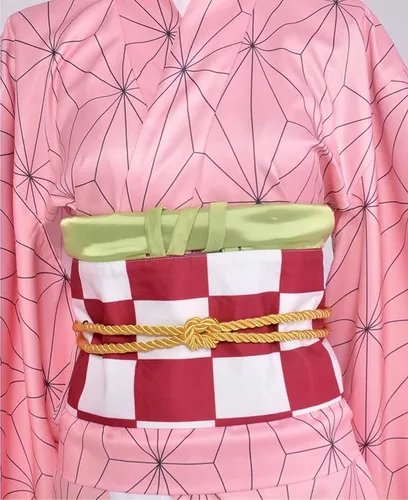 Vista 5 de Kamado Nezuko - Disfraz de cosplay para niños, conjunto de kimono de anime Demon Slayer