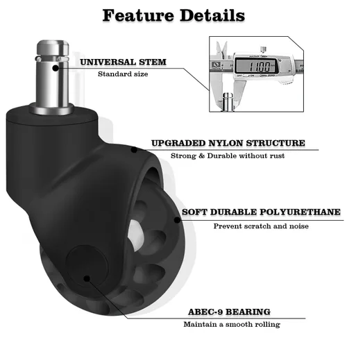 Vista 3 de Ruedas de bola de 2 pulgadas, Hirate Ruedas de bola de rotación universal de 360 grados con cubierta de nylon para sillas de oficina y muebles