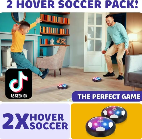 Vista 4 de Pelota de Fútbol Hover - Pelota de Fútbol Interior, Juegos de Juguete Volador Interior (2 Discos Flotantes + 2 Porterías) Regalos de Cumpleaños
