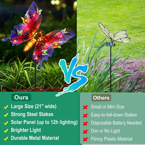 Vista 7 de ANGMLN Luces solares de jardín, decoración de jardín de mariposa para exteriores, luces decorativas de metal grandes de 41 pulgadas, mariposa