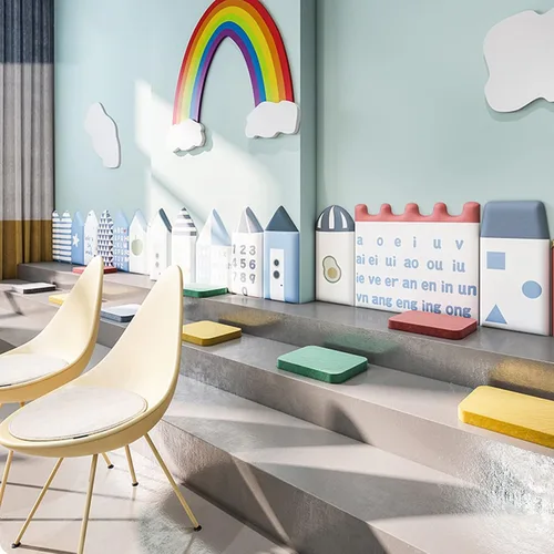 Vista 4 de WIGING Almohadilla de pared 3D anticolisión para niños, autoadhesivo, impermeable, suave, panel de pared para dormitorio, sala de estar, TV