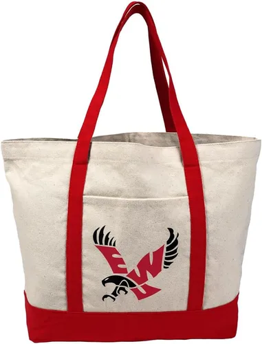 Vista 413 de Campus Lab Bolsa de lona con logotipo primario colegiado con bolsillo externo, bolsa de hombro reutilizable para ir de compras, playa Águilas A&m