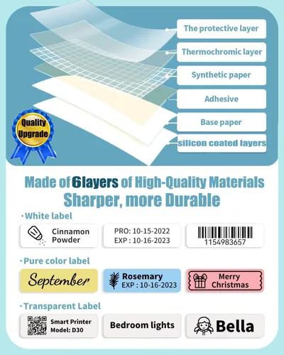 Vista 8 de Color D30 Label Maker Tape - D30 Labels 12x40mm - Starry Sky/0.47x1.57 Compatible with Phomemo D30 Labels Tape - 160PCS/Roll, 6 Rolls Color Label