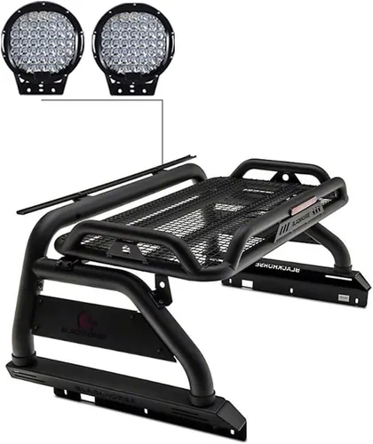 Vista 2 de Black Horse Atlas - Barra antivuelco (incluye 9 unidades, luz LED redonda, negra, compatible con Nissan Frontier ATR22-PL69B 2022-2024)