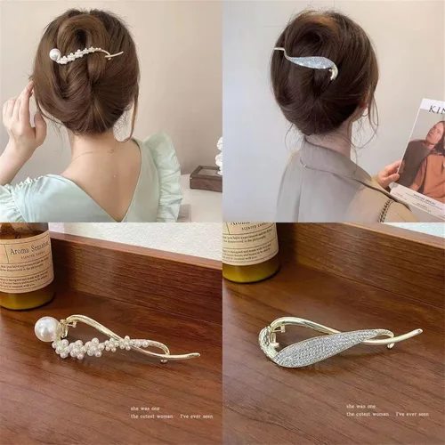 Vista 7 de 4 pinzas para el cabello, decoración de perlas, clip de plátano, estilo francés, pasador de pelo antideslizante, mandíbula para el cabello