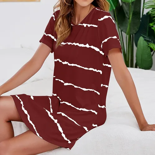 Vista 3 de Lu's Chic Camisón de algodón de manga corta para mujer, talla grande, ropa de dormir