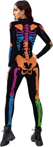 Vista 2 de Honeystore - Enterizo para disfraz de esqueleto para mujer, para Halloween, malla entera, leotardo, para cosplay