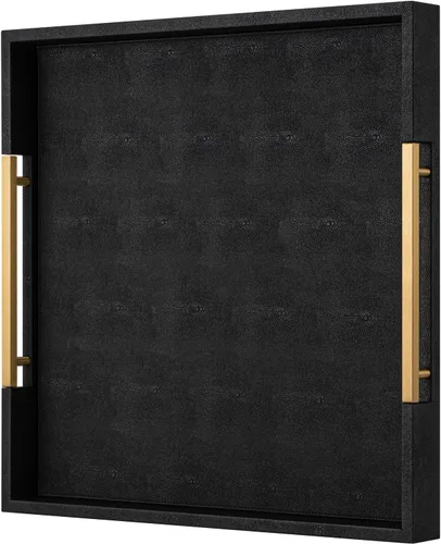 Vista 12 de Bandeja de servicio de piel sintética beige con asas, bandeja decorativa grande para mesa de café, otomana, sala de estar, baño, decoración del hogar