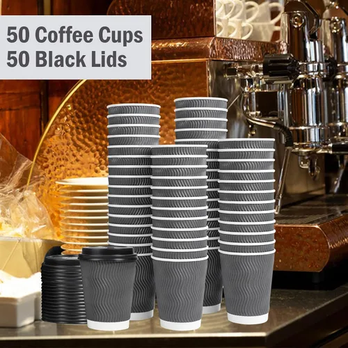 Vista 5 de Lamosi Paquete de 50 tazas de café desechables aisladas de 12 onzas con Gris