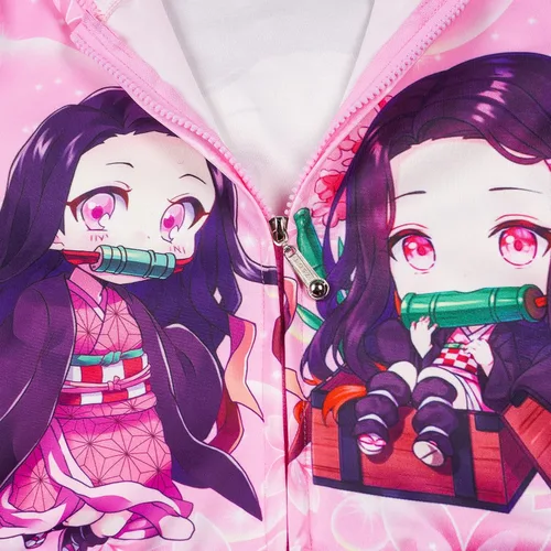 Vista 5 de WFelcia Conjunto de camisa de manga larga para niñas, disfraz de Demon Kamado Nezuko, ropa de anime