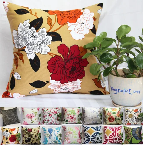 Vista 8 de TangDepot - Fundas de almohada decorativas 100% de algodón con estampado floral, fundas de almohada hechas a mano - (12 x 12 pulgadas, Negro Claro)