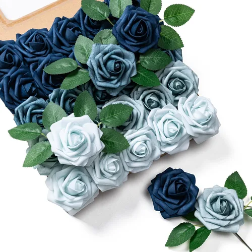 Vista 18 de Aegero Flores artificiales, 25 rosas falsas de espuma con tallos para ramos de boda, centros de mesa de despedida de soltera, arreglos, mesas