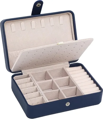 Vista 2 de Joyero pequeño, mini estuche de almacenamiento de joyas de viaje, organizador de joyas portátil para anillos, aretes, collares, regalo para mujeres