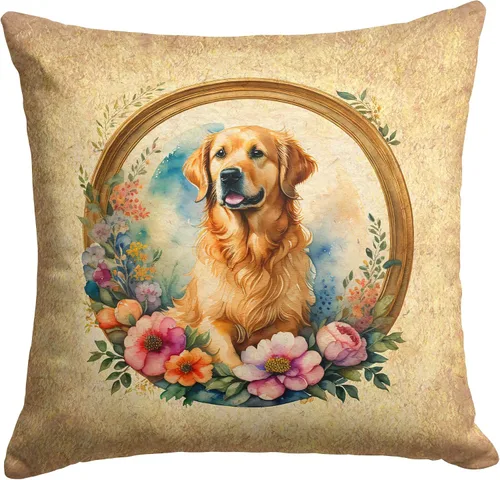 Vista 249 de Caroline's Treasures DAC2072PW1414 Affenpinscher and Flowers - Almohada decorativa de tela, lavable a máquina, para interiores y exteriores