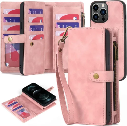Vista 45 de TwoHead Funda tipo cartera para iPhone 12 Pro Max con tarjetero, funda magnética desmontable para teléfono 12 Pro Max, piel sintética, a prueba