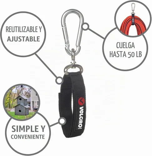Vista 3 de VELCRO Brand VEL-30196-USA - Correa fácil de colgar con clip de mosquetón para fijar botellas de agua y accesorios a bicicletas, bolsas y más. Negro