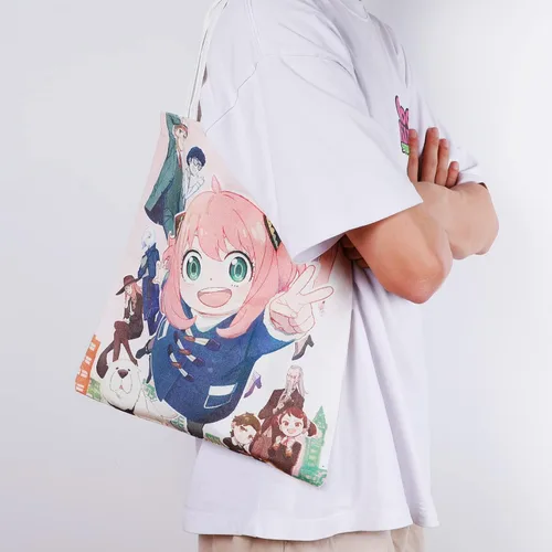 Vista 7 de G-Ahora Bolsa de lona de algodón reutilizable ANYA Yor Forger Cosplay Crossbody Bolsa de hombro para mujer