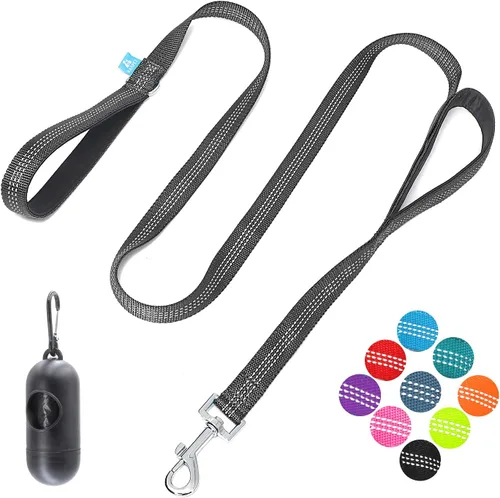 Vista 21 de BAAPET Correa de nailon para perro de 5 pies con triple hilos reflectantes y cómodo mango acolchado para caminar, entrenar cachorros pequeños Negro