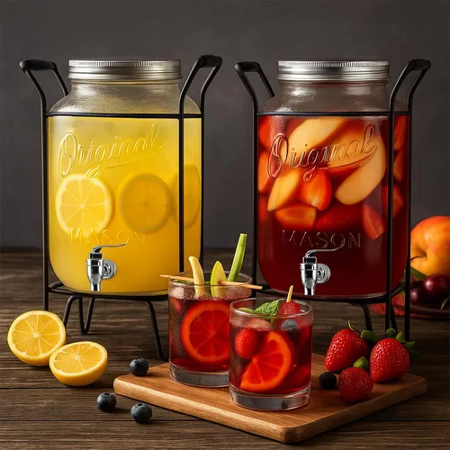 Vista 3 de Paquete de 2 dispensadores de bebidas de 2 galones para fiestas, dispensadores de bebidas para fiestas, dispensadores de bebidas originales Mason