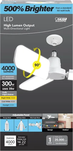 Vista 9 de Feit Electric Panel de luz LED con sensor de movimiento, equivalente a 300 W, panel ajustable de 90°, base estándar E26, CRI 80, 4000 lúmenes