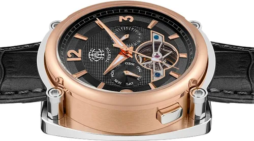 Vista 4 de El reloj automático Michigan para hombre de 1.772 in con esfera de corazón abierto y correa de cuero
