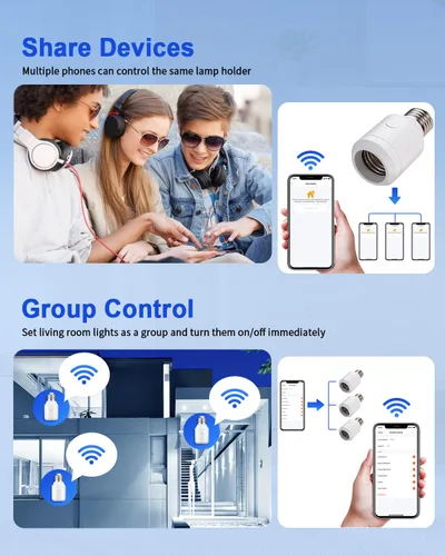 Vista 7 de Enchufe de luz de control remoto con WiFi (solo 2.4G), WiFi inteligente y Bluetooth y adaptador de bombilla RF433 E26 E27 e interruptor de pared