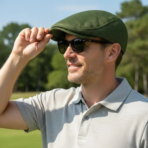 Vista 2 de Sombrero de malla para hombre, transpirable, para verano, boina, Gatsby, hiedra, gorra de conducción, gorra de golf ajustable