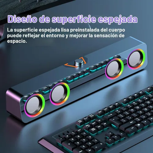 Vista 3 de Elimavi Altavoces de computadora para PC de escritorio, altavoces de 2.0 canales con iluminación LED estática y control de volumen, con una entrada