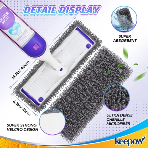 Vista 3 de KEEPOW Almohadillas de microfibra reutilizables para mopa Swiffer Powermop, paquete de 2, almohadillas de mopa eléctrica para trapeador de 13 a 15
