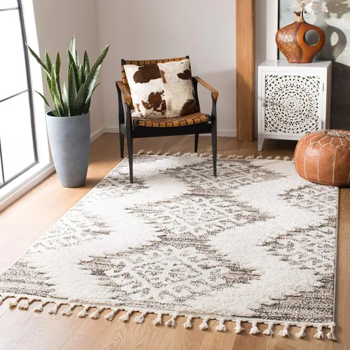Vista 6 de SAFAVIEH - Alfombra de acento de la colección de borlas marroquíes Shag - 2'3" x 4', marfil y marrón, estilo bohemio, no suelta pelo y de fácil
