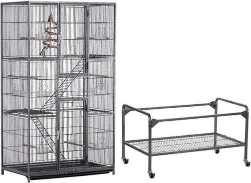 Vista 3 de Topeakmart Jaula grande de hierro forjado de 3 niveles para 3 periquitos con soporte desmontable, color negro