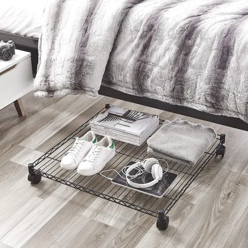 Vista 2 de DormCo Suprima - Estante cuadrado con ruedas para debajo de la cama, color negro