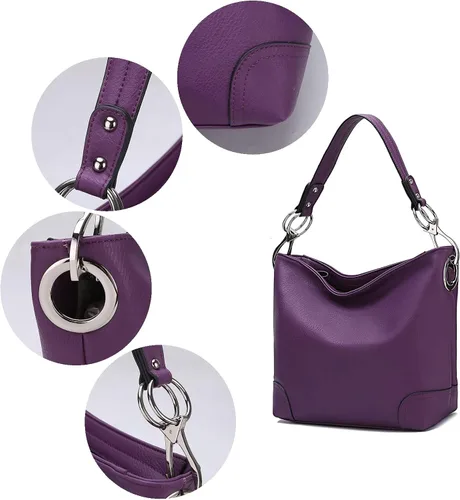 Vista 6 de MKF Hobo - Bolsos para mujer, bolso de piel sintética suave y holgado para mujer, bolso de hombro estilo hobo para mujer, bolsillo con asa superior
