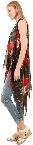Vista 4 de CCFW Floral Impreso Abierto Frente Drape Cardigan Bufanda Chaleco
