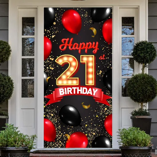 Vista 12 de Cartel de feliz cumpleaños número 15 rojo y negro, globos de fondo para decoración temática para niñas y mujeres, princesas de 15 años, suministros