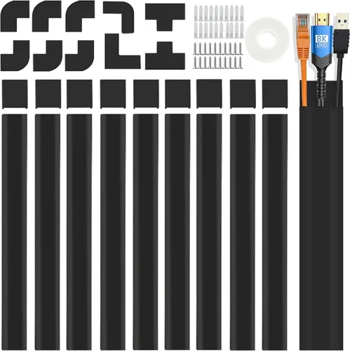 Vista 10 de Kit de Canaleta de Pared para Cubierta de Cable - Ocultacables de 157", Ocultadores de Cables para Montaje de TV en Pared y Gestión de Cables, Beige