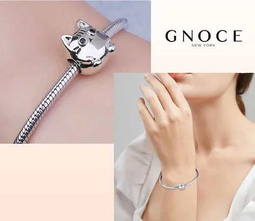 Vista 4 de GNOCE Cute Cat Charm Christmas Charms Gifts 925 Sterling Silver Meow, Play with Me Bead Charm fit for BraceletNecklace Christmas Jewelry Gift for