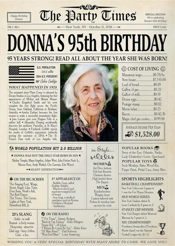 Vista 18 de Decoraciones personalizadas para fiesta de cumpleaños número 70, póster de periódico, lienzo de 0.75 pulgadas para mujeres y hombres, regalos de 1953