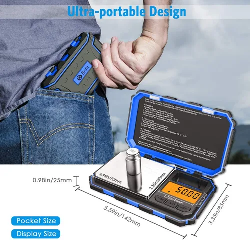 Vista 5 de Mini báscula digital (actualizada), báscula de bolsillo de 7.05 oz/0.00 oz, peso de calibración de 1.76 oz, báscula inteligente electrónica, 6