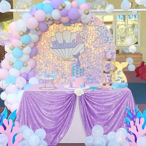 Vista 16 de Fanqisi Manteles de mesa de lentejuelas con purpurina azul bebé, 50 x 102 pulgadas, para decoración de mesa de baby shower, boda, niños, fiesta