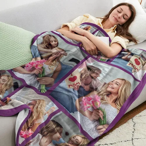 Vista 3 de MeMoShe Manta personalizada para el día de la madre, regalos de hija, hijo, manta personalizada con fotos, regalos para mamá, mujeres, regalos
