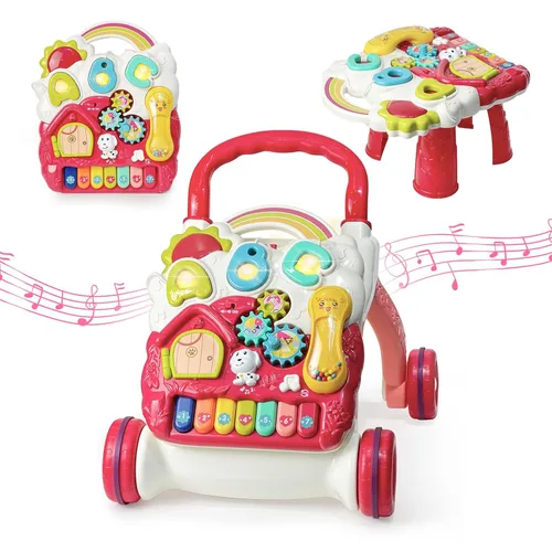 Vista 8 de Sit to Stand Baby Walker Toy - Centro de actividades con música y luz Azul